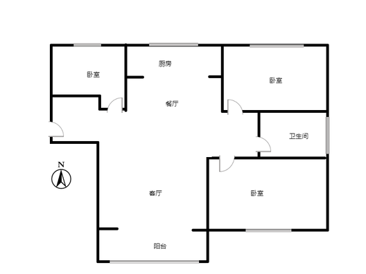 鹏渤印象城（龙马路）3室2厅1卫户型图