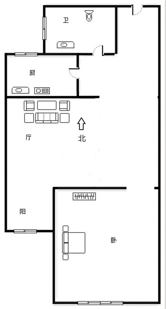 新加坡花园1室1厅1卫户型图
