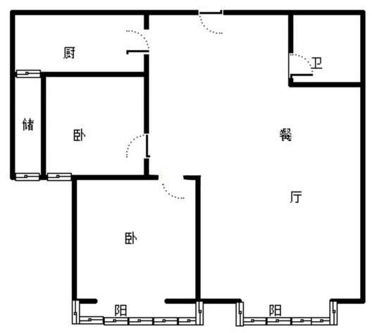 范阳公寓2室2厅1卫户型图
