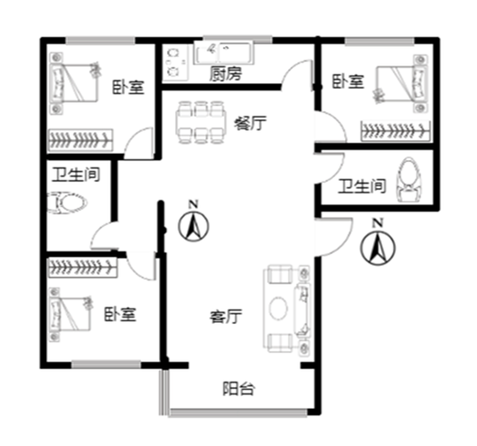 惠友橙园3室2厅2卫户型图