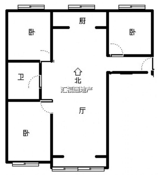 鹏渤印象城·牛津花园3室2厅1卫户型图