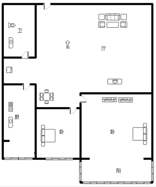 北京理想城2室1厅1卫户型图