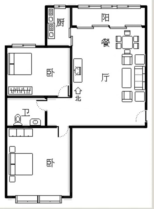 翡翠城（涿郡东区）2室2厅1卫户型图