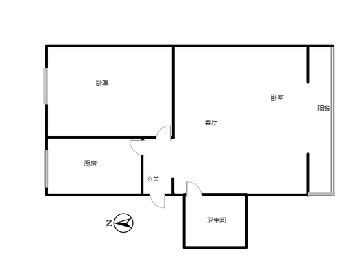 铁道部建厂局家属楼（机械总队家属院）2室1厅1卫户型图