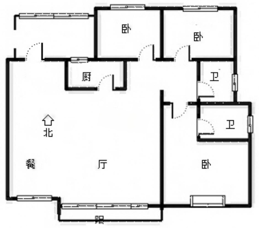 鸿坤理想湾3室2厅2卫户型图