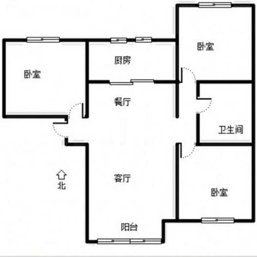 鸿坤理想湾3室2厅1卫户型图