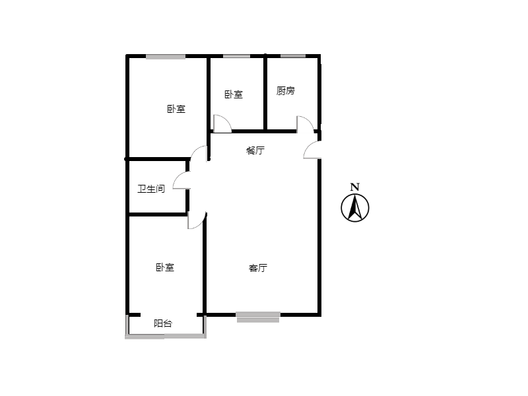 新府阳光二号院3室2厅1卫户型图