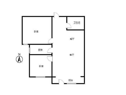 鹏渤印象城·牛津花园2室2厅1卫户型图