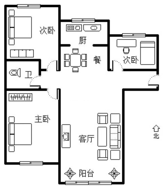 K2狮子城3室2厅1卫户型图