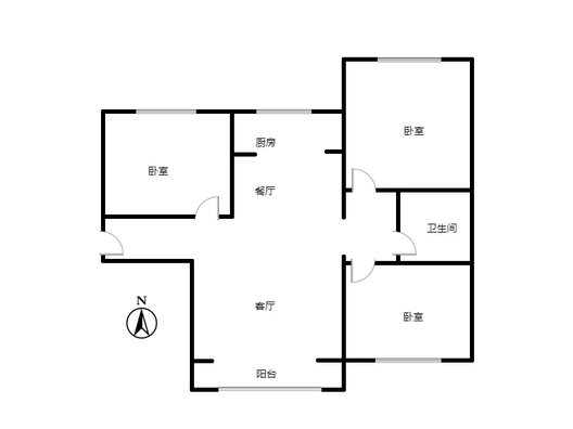 鹏渤印象城·牛津花园3室2厅1卫户型图