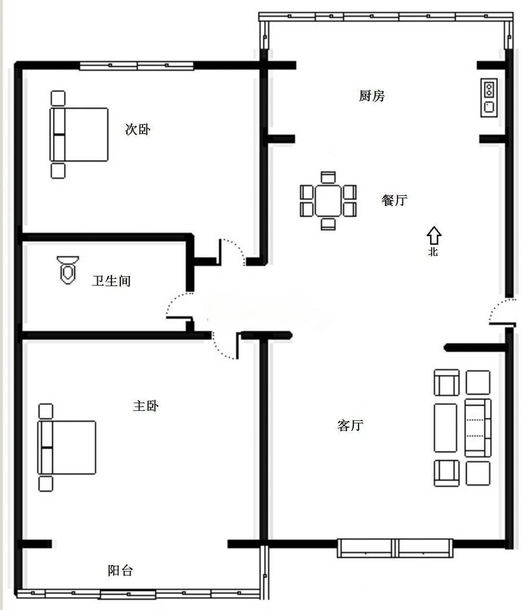 华福佳缘2室2厅1卫户型图