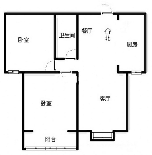 水岸花城2室2厅1卫户型图