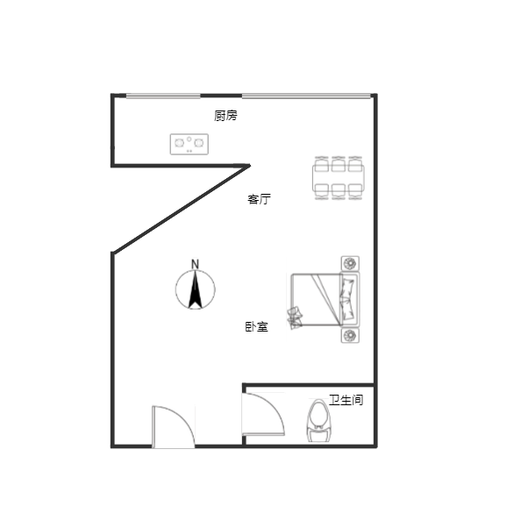 范阳公寓1室1厅1卫户型图