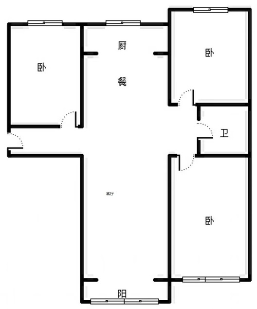 高铁新干线3室2厅1卫户型图
