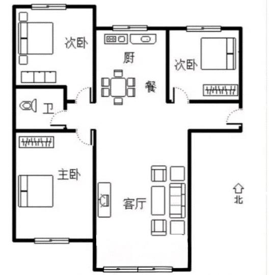 K2狮子城3室2厅1卫户型图