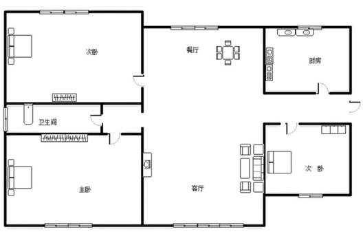 三利中和城二期西区（B区）3室2厅1卫户型图
