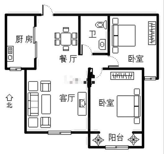 名流美域2室2厅1卫户型图