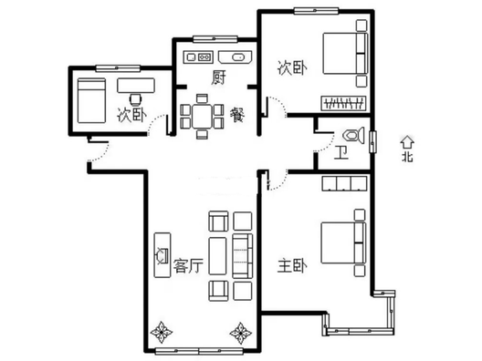 K2狮子城3室2厅1卫户型图