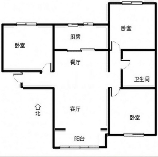 鸿坤理想湾3室2厅1卫户型图
