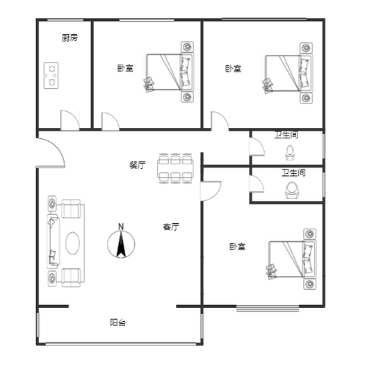 北京理想城3室2厅2卫户型图