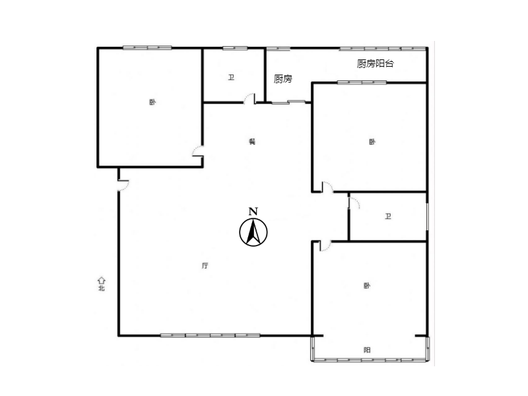 工商局小区（朝阳路）3室2厅2卫户型图