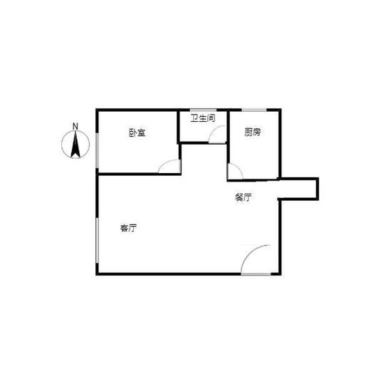 鸿坤理想湾1室2厅1卫户型图