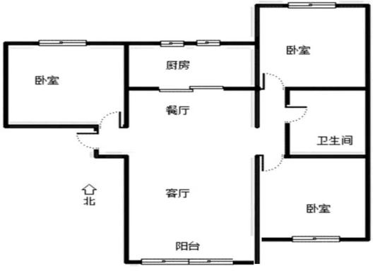 鸿坤理想湾3室2厅1卫户型图