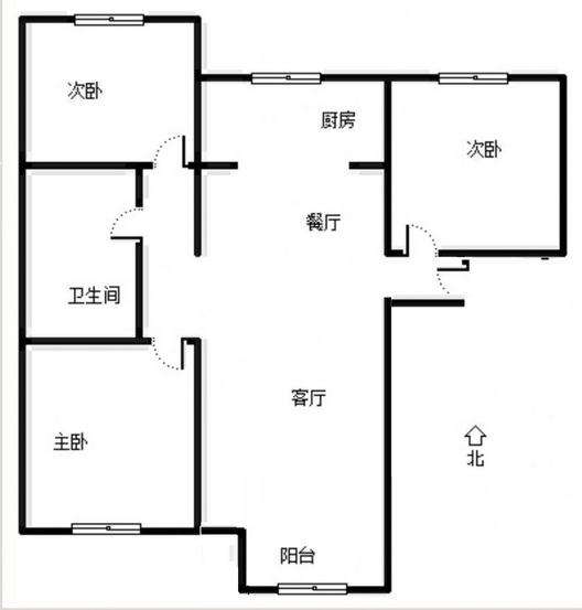 鸿坤理想湾3室2厅1卫户型图