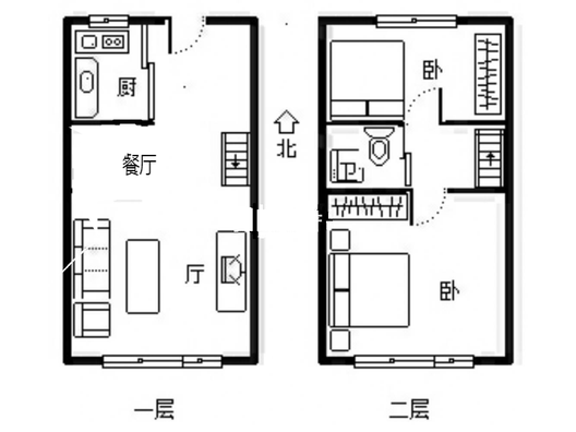 鹏渤印象城·牛津花园2室2厅1卫户型图