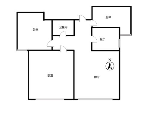 鸿坤理想湾2室2厅1卫户型图
