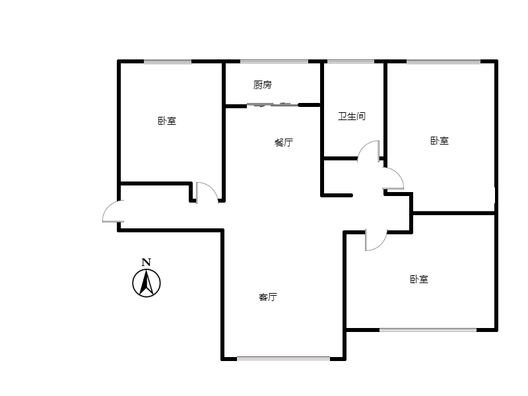 鹏渤印象城（龙马路）3室2厅1卫户型图