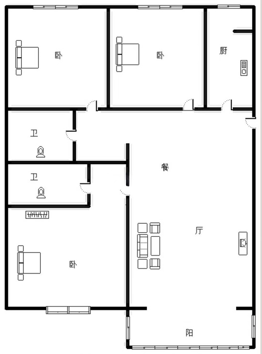 北京理想城3室2厅2卫户型图