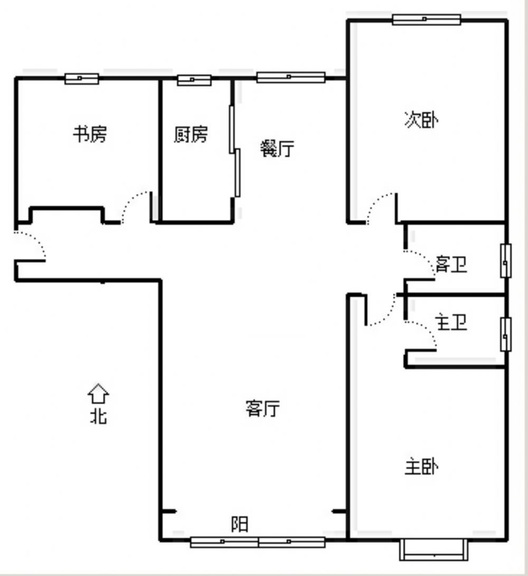 高铁新干线3室2厅1卫户型图