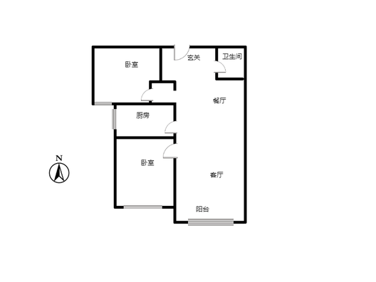 鹏渤印象城·牛津花园2室2厅1卫户型图
