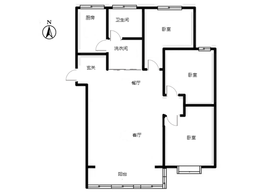 平安D区3室2厅1卫户型图