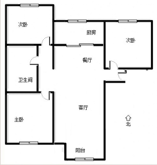 鸿坤理想湾3室2厅1卫户型图