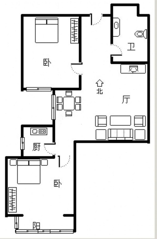 天保郦景2室1厅1卫户型图