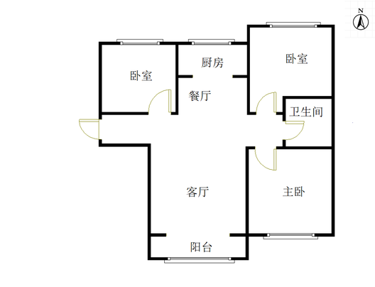 鹏渤印象城·牛津花园3室2厅1卫户型图