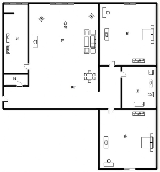 北京理想城2室2厅1卫户型图