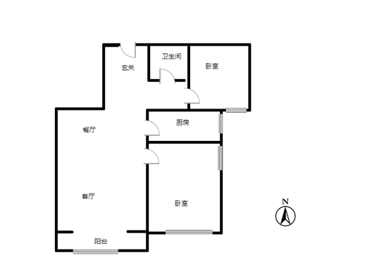 鹏渤印象城（龙马路）2室2厅1卫户型图