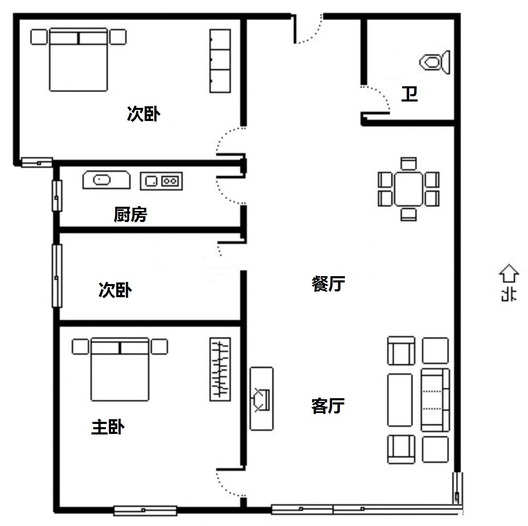 鸿坤理想湾3室2厅1卫户型图