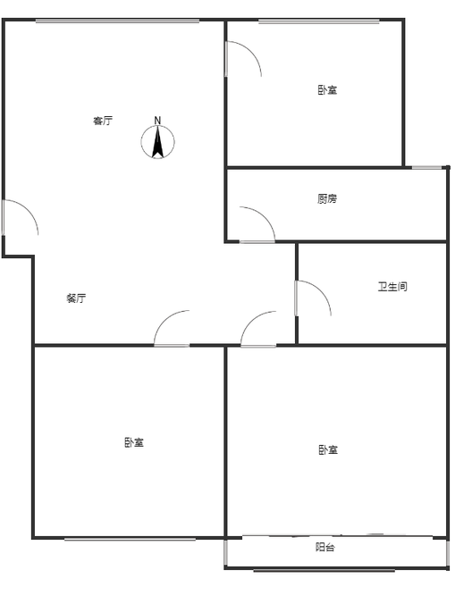 范阳公寓3室2厅1卫户型图