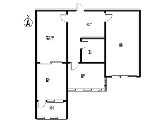 铁道部建厂局小区（范阳路）2室2厅1卫户型图