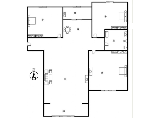 鹏渤印象城·牛津花园3室2厅1卫户型图