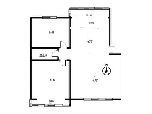 联合六号院2室2厅1卫户型图