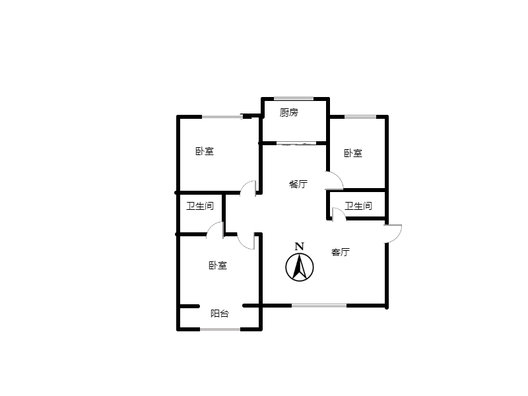 新府阳光一号院3室2厅2卫户型图