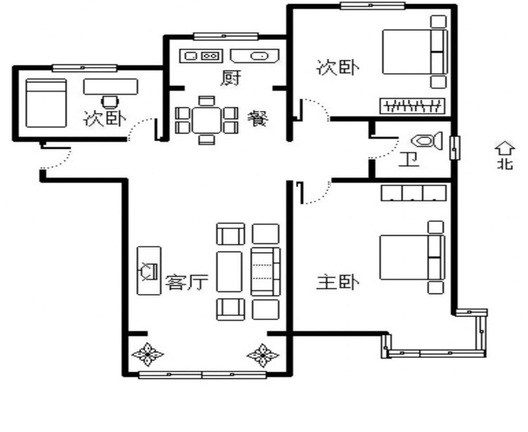 K2狮子城3室2厅1卫户型图