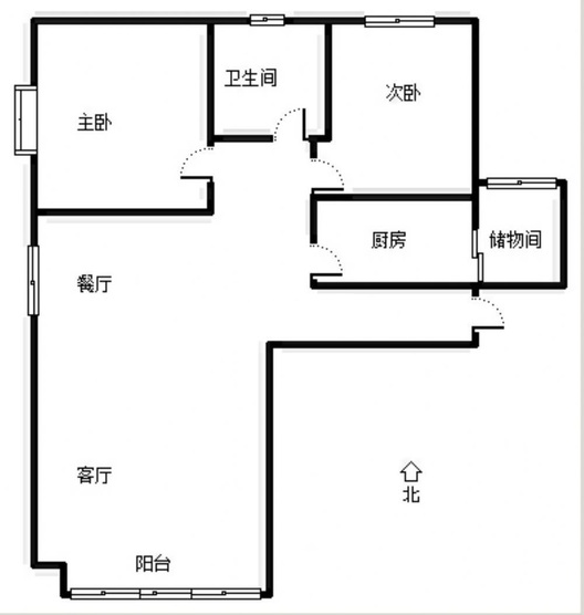 鸿坤理想湾2室2厅1卫户型图