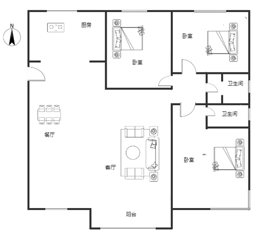 三利中和城二期西区（B区）3室2厅2卫户型图