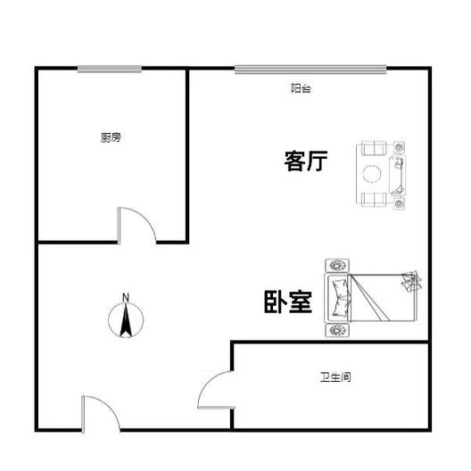 鸿坤新维港1室1厅1卫户型图